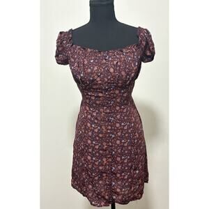 Dizzire Floral Mini Dress Womens Small Puff Sleeve Smocked Back Cottagecore